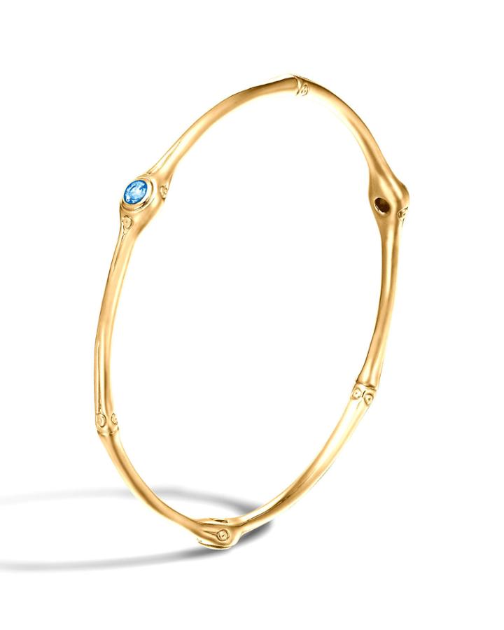 Bamboo 18k Gold & Blue Topaz Bangle,