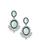 Aquamarine Oval & Moonstone Earrings W/ Diamonds