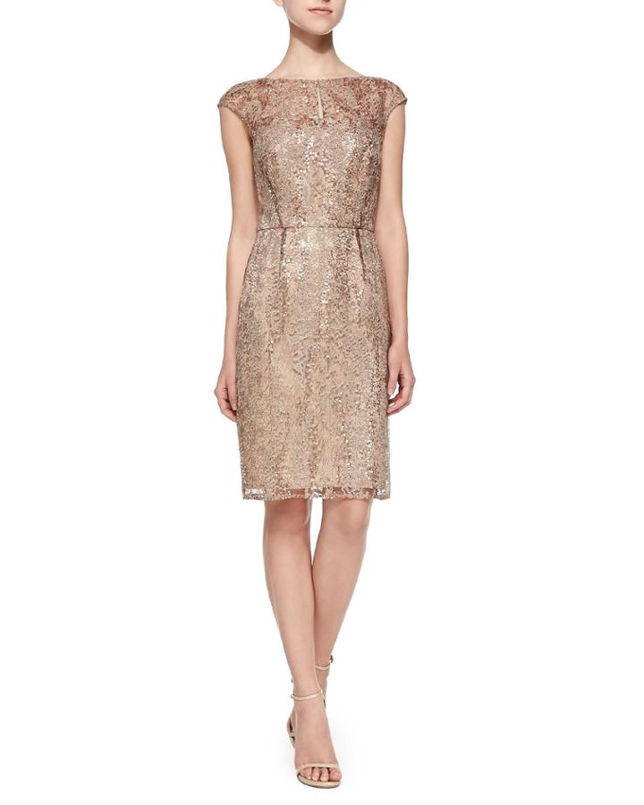 Cap-sleeve Lace Overlay Cocktail Dress