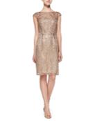 Cap-sleeve Lace Overlay Cocktail Dress