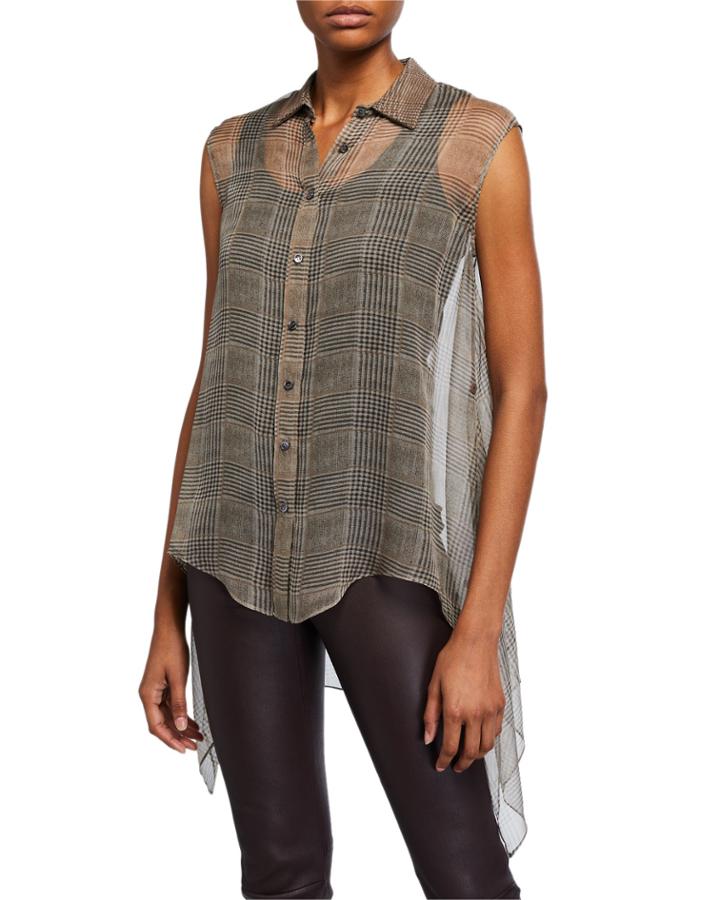 Printed Prince Of Wale Silk Sleeveless