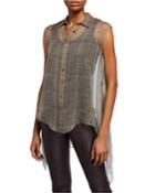Printed Prince Of Wale Silk Sleeveless
