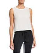 Mixed-media Silk-front Tank Top
