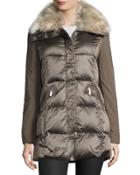 Quilted Down Jacket With Faux-fur Collar, Taupe
