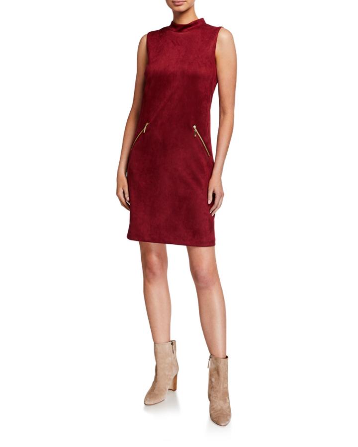 Faux-suede Mock-neck Dress