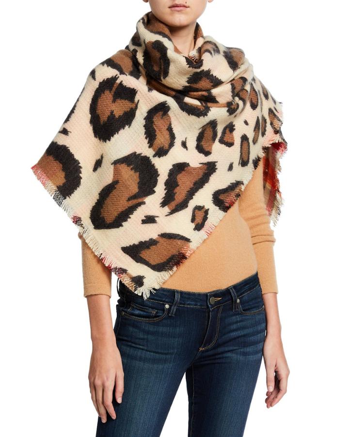 Plaid-to-leopard Double-face Wrap