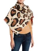 Plaid-to-leopard Double-face Wrap