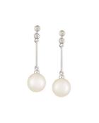 14k Pearl & Diamond Drop Earrings,