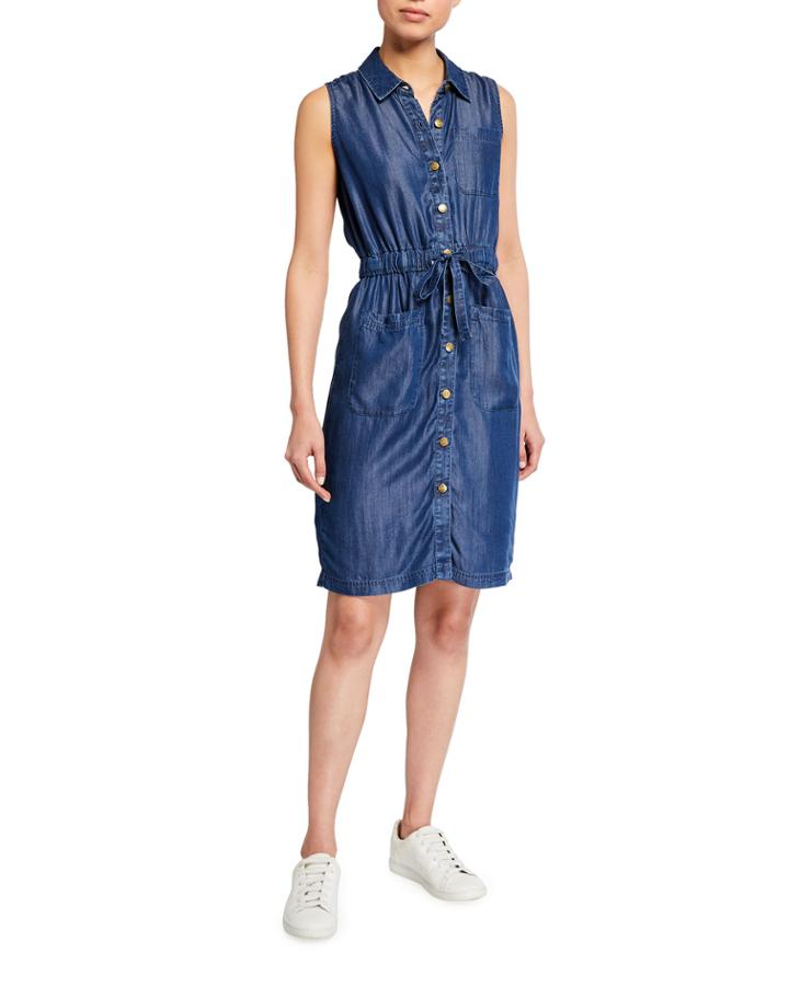 Sleeveless Button-front Denim Dress
