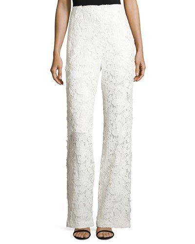 Floral Lace Wide-leg Pants, Ivory