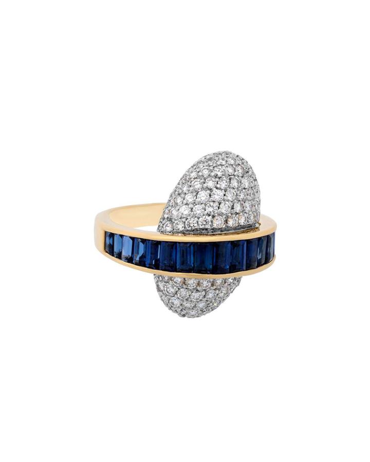 Diamond Pave & Blue Sapphire Baguette Ring,