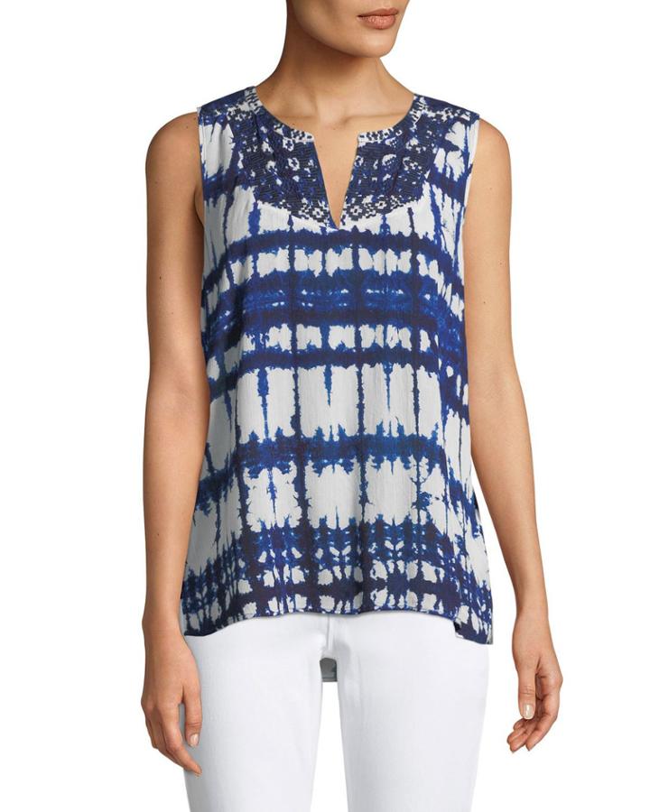 Embroidered Tie-dye Blouse