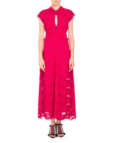 Pinstripe Cap-sleeve Maxi Dress,