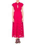 Pinstripe Cap-sleeve Maxi Dress,