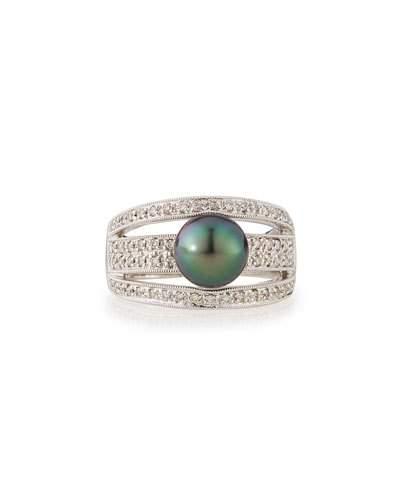 Diamond Split-shank Tahitian Pearl Ring,
