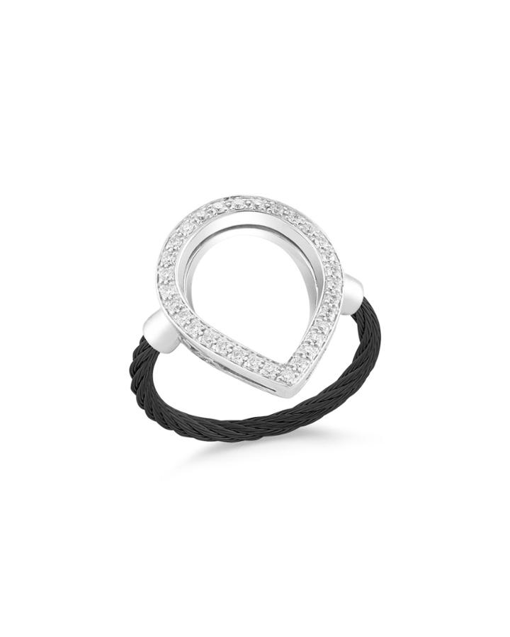 Open Diamond Pave Teardrop Ring, Black,