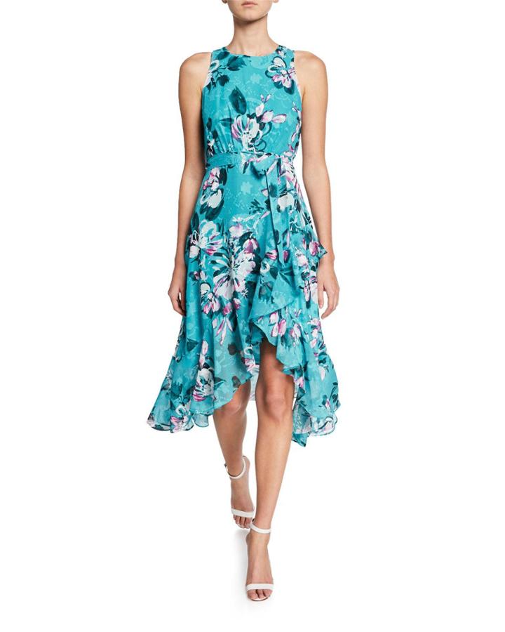 Floral-print Illusion Wrap Dress