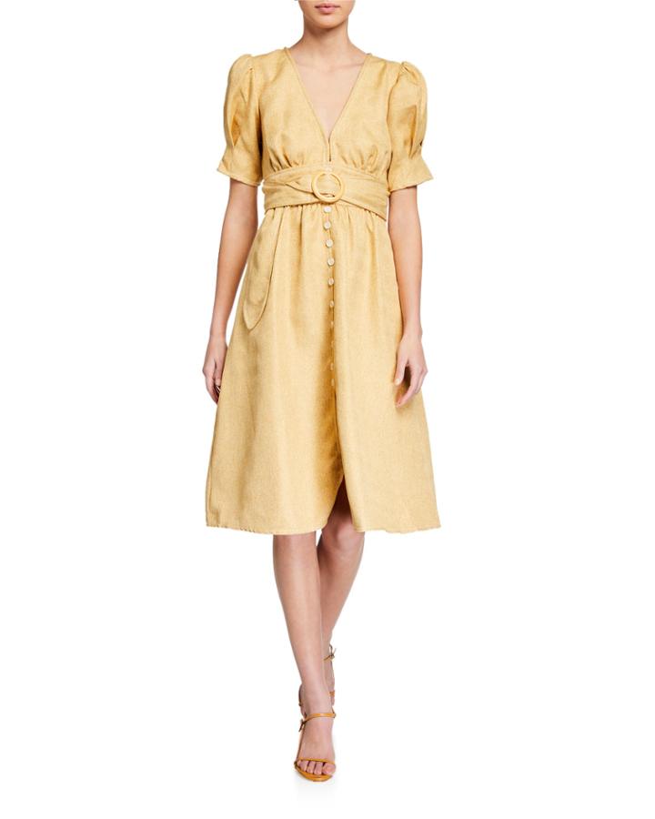 Faux-button-down Belted Dress