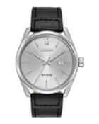 Men's 42mm Drive Watch W/ Leather Strap, Black/silver