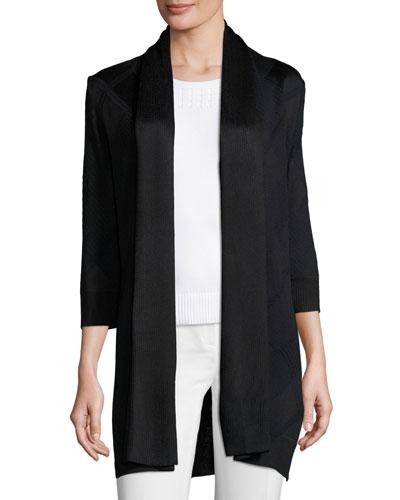 Wool-blend Open-front Cardigan, Black