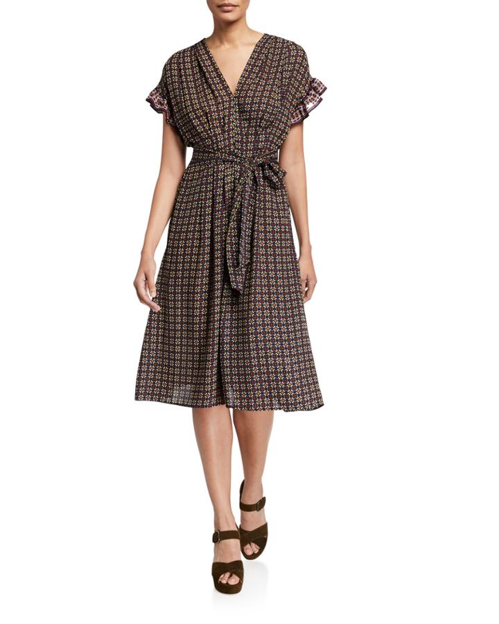 Printed Tie Waist A-line
