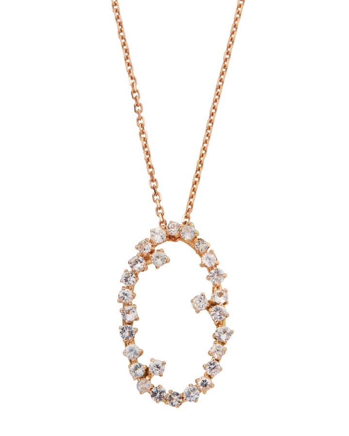 14k Rose Gold Sapphire Starburst Mini Oval Necklace, White