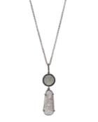 Black Silver Pendant Necklace With Blue/gray Sapphire & Diamonds,