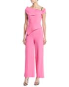 One-shoulder Asymmetric-neck Peplum Full-leg Jumpsuit