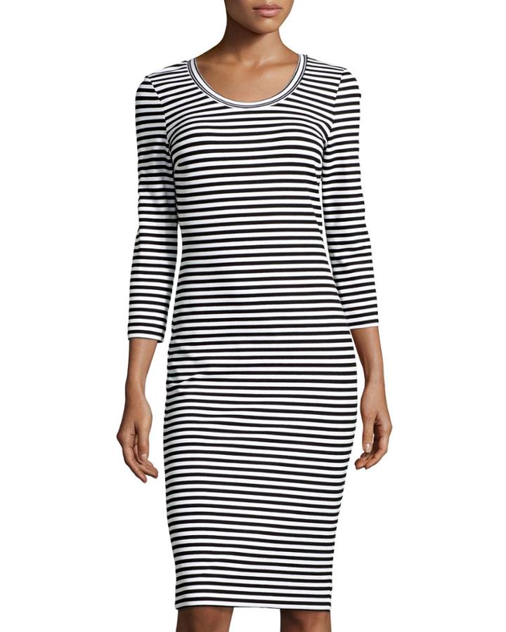 Nicole Miller Long-sleeve Striped Dress, Black/white - (petite)