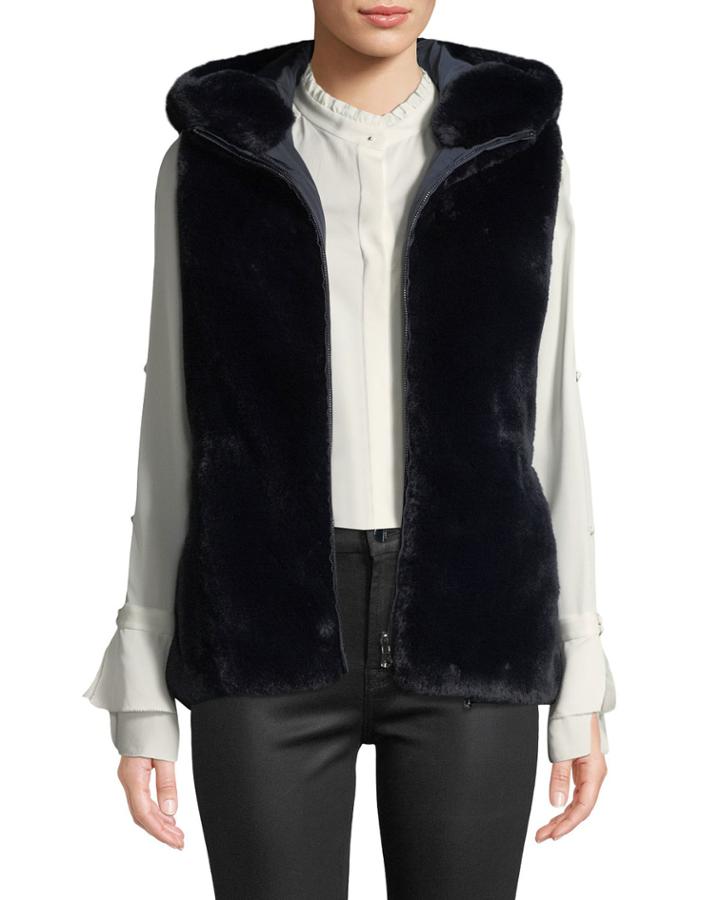 Reversible Hooded Faux-fur Vest