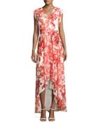 Floral-print High-low Wrap Dress