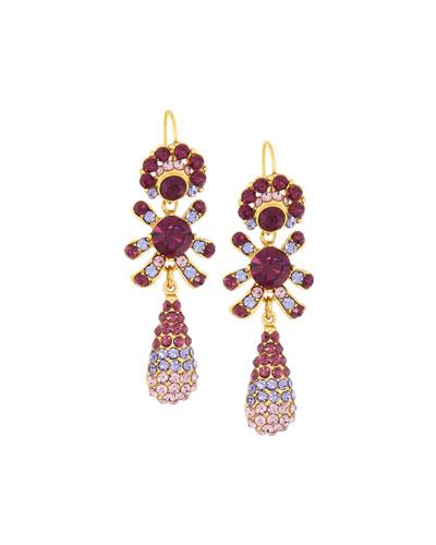 Golden Pave Crystal Triple-drop Earrings, Amethyst