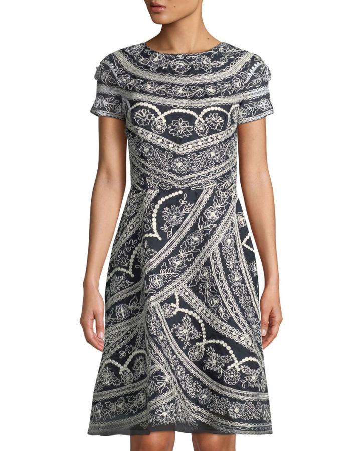 Cordwork-floral Embroidered Short