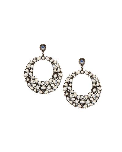 Round Moonstone & Diamond Drop Earrings