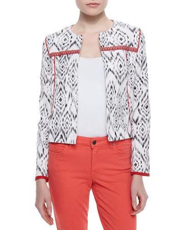 Ikat-print Stretch-knit Jacket, Black/white