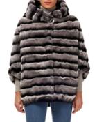 Reversible Hooded Rabbit Fur/taffeta Jacket