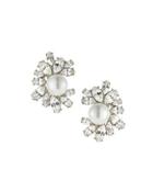 Rhinestone Cluster Clip-on Earrings W/ Faux-pearl Beads