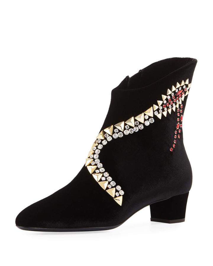 Veronica Crystal-embellished Velvet Bootie