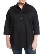 3/4-sleeve Half-button Oversized Stretch-cotton Shirt,