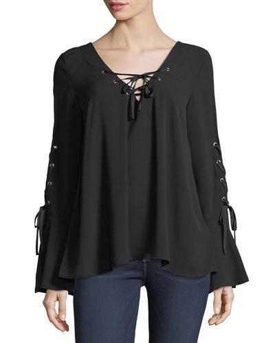 Lace-up Bell-sleeve Blouse