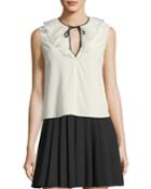 Sleeveless Tie-neck Silk Crepe De Chine Blouse