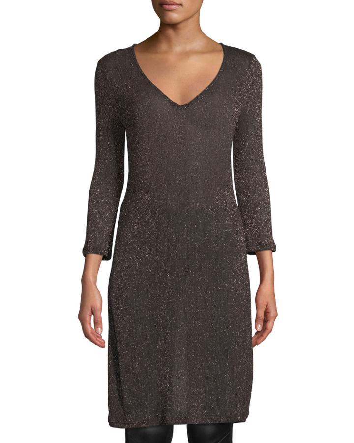 Shimmer-knit V-neck Tunic