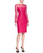 Carolina Herrera Long-sleeve Bow-waist Lace Sheath Dress, Women's,