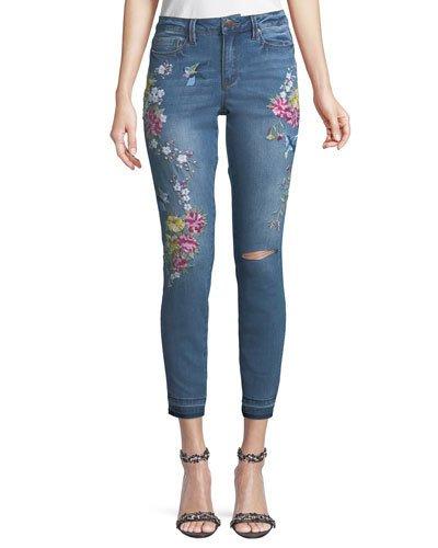 Astor Floral-embroidered High-rise Jeans