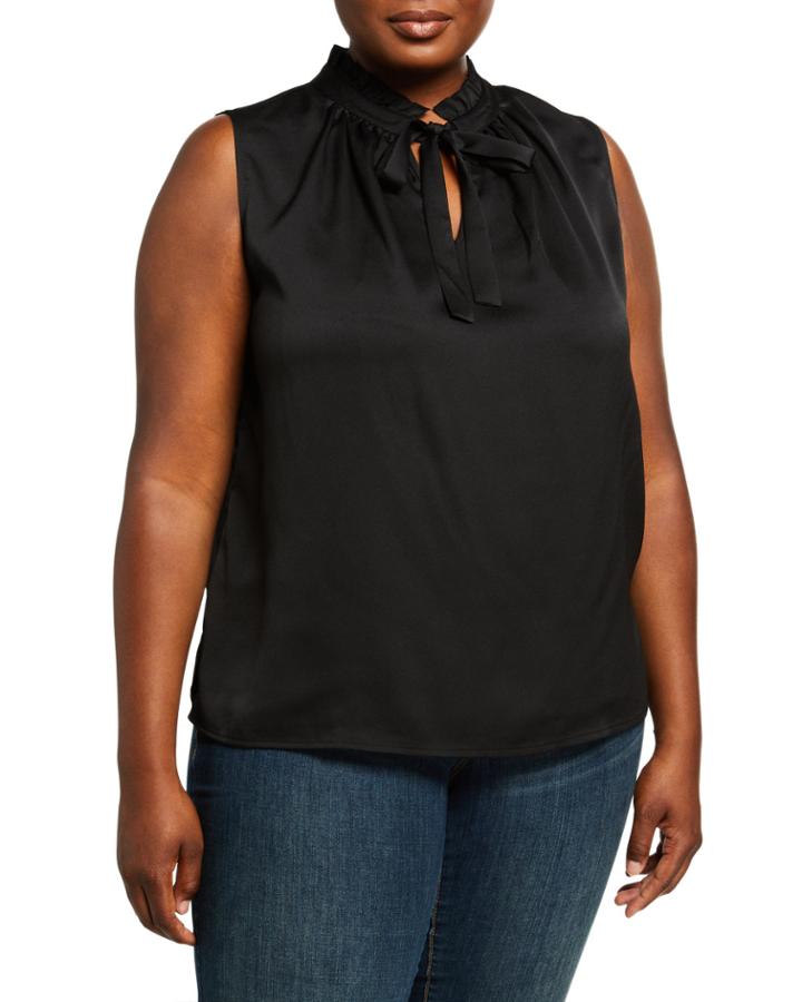 Plus Size Ruffle-neck Sleeveless Blouse