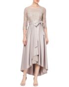 Sequin Lace 3/4-sleeve Satin-skirt Dress
