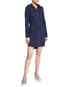 Zip-front Long-sleeve French-terry Hooded Dress