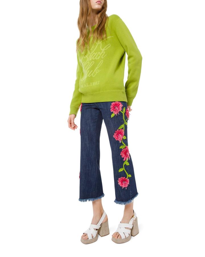 Cropped Floral-embellished Jeans