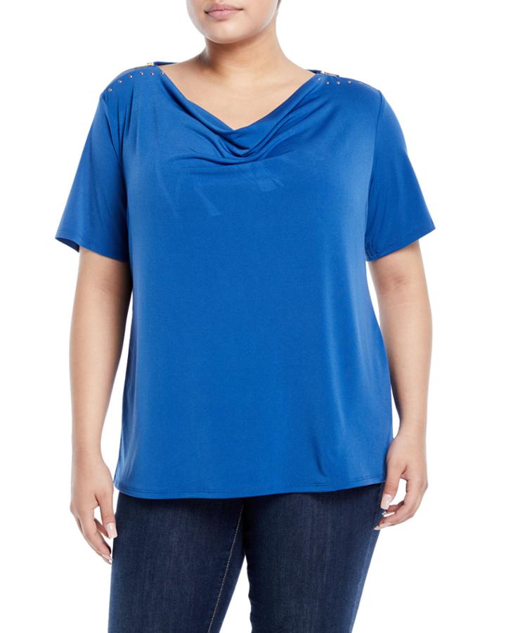Cowl-neck Zip-shoulder Blouse,