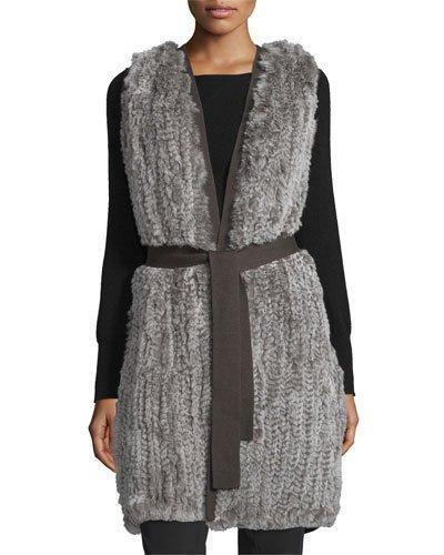 Fur-front Sweater Vest W/belt,